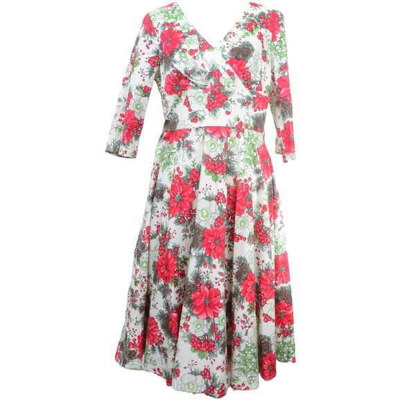 Hell Bunny Festive Poinsettias Midi 50’s Retro Rockabilly Pin-Up Dress Women's L - Picture 2 of 13